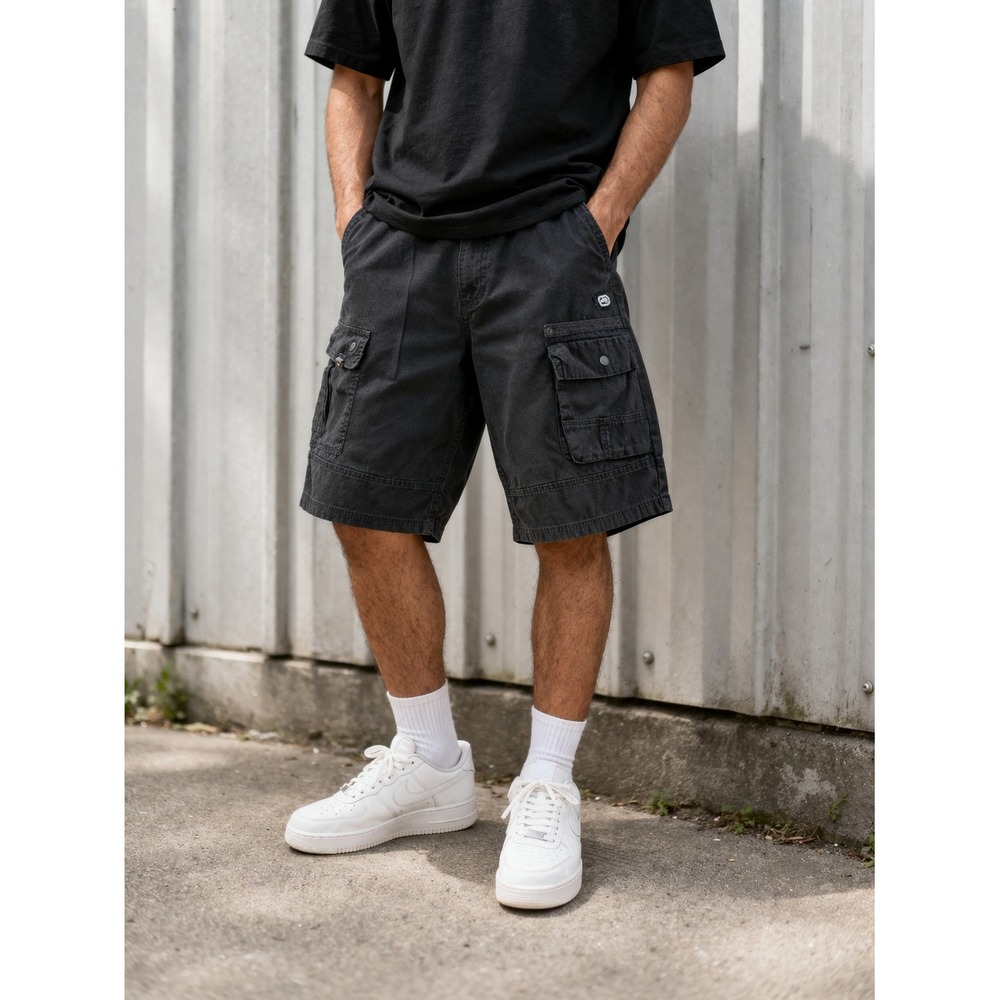 Ecko Unltd Mens Cargo Shorts Black Size 38 Relaxed Fit Utility Pockets gorpcore